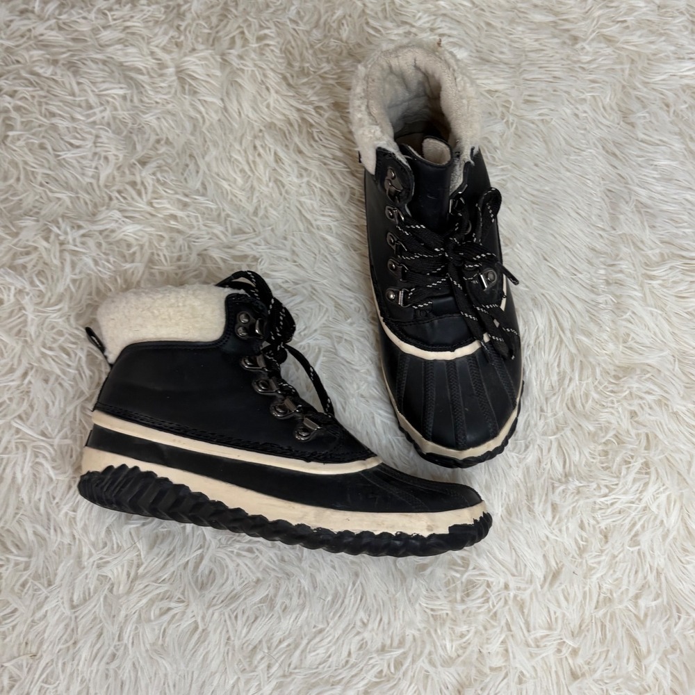 Waterproof JBU‎ Boots Winter Snow Boots Lace Up Black Faux Fur